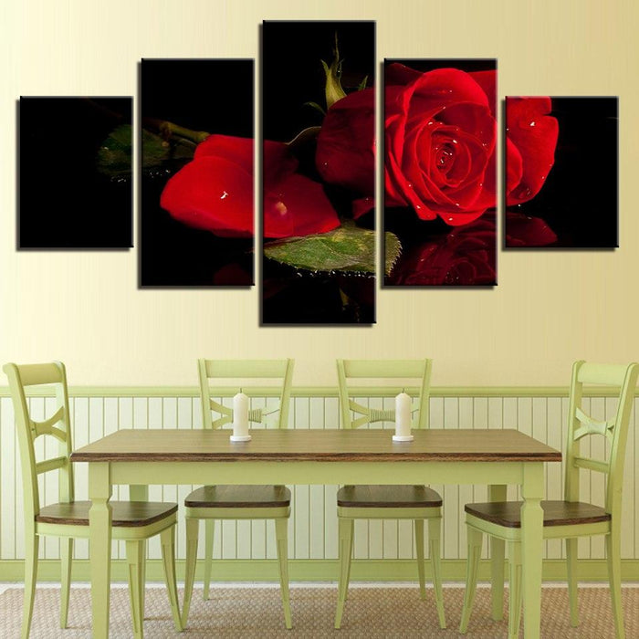 Beautiful Red Roses 5 Piece HD Multi Panel Canvas Wall Art Frame - Original Frame