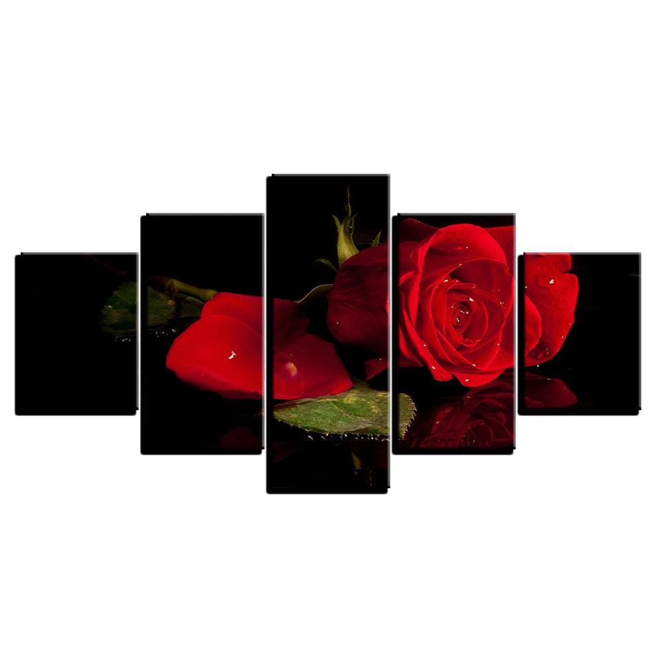 Beautiful Red Roses 5 Piece HD Multi Panel Canvas Wall Art Frame - Original Frame