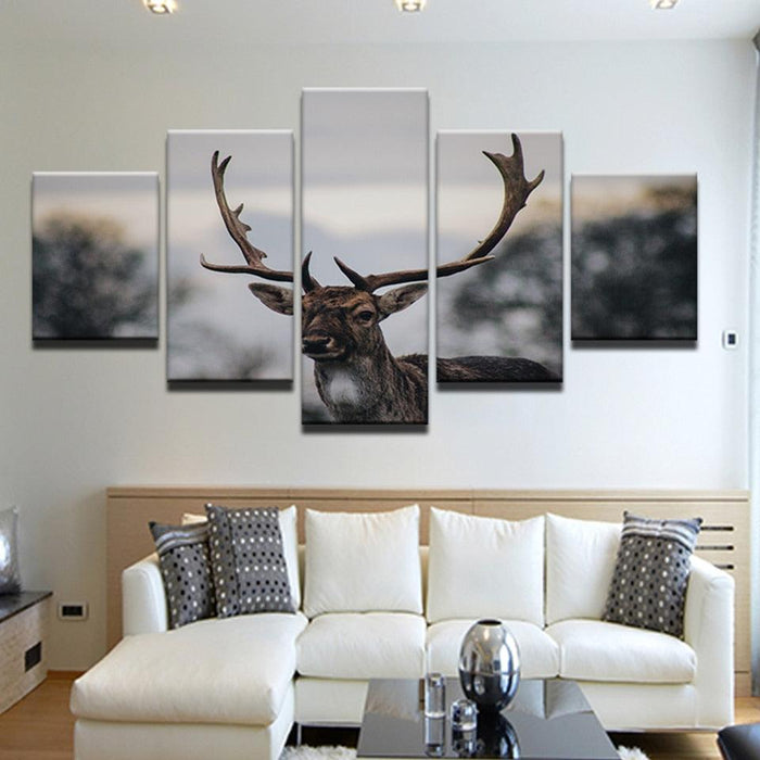 The Calm Deer 5 Piece HD Multi Panel Canvas Wall Art Frame - Original Frame