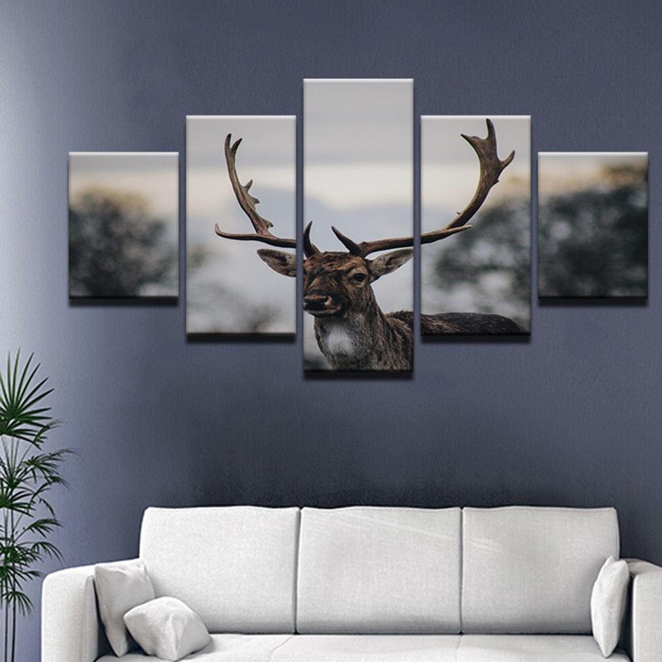 The Calm Deer 5 Piece HD Multi Panel Canvas Wall Art Frame - Original Frame