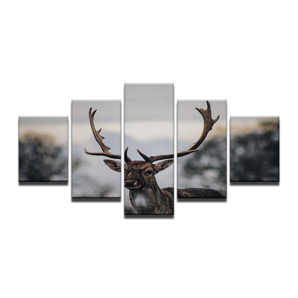 The Calm Deer 5 Piece HD Multi Panel Canvas Wall Art Frame - Original Frame