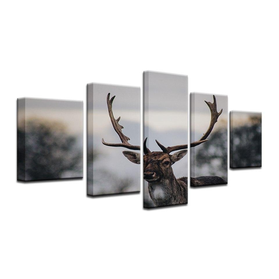 The Calm Deer 5 Piece HD Multi Panel Canvas Wall Art Frame - Original Frame
