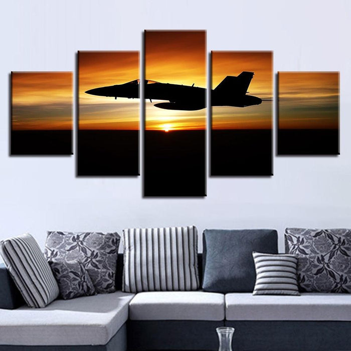 Airplane & Sunset 5 Piece HD Multi Panel Canvas Wall Art Frame - Original Frame