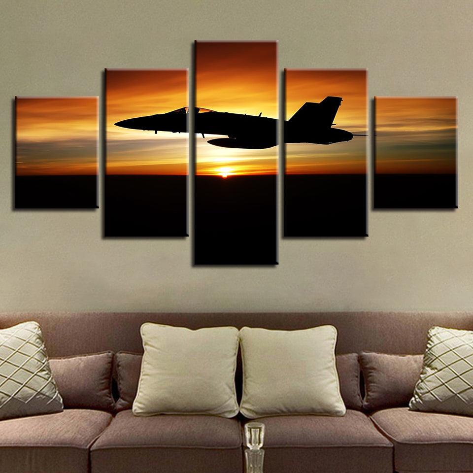 Airplane & Sunset 5 Piece HD Multi Panel Canvas Wall Art Frame - Original Frame