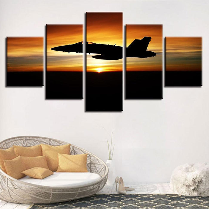 Airplane & Sunset 5 Piece HD Multi Panel Canvas Wall Art Frame - Original Frame