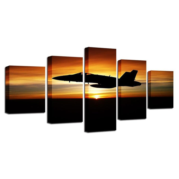 Airplane & Sunset 5 Piece HD Multi Panel Canvas Wall Art Frame - Original Frame