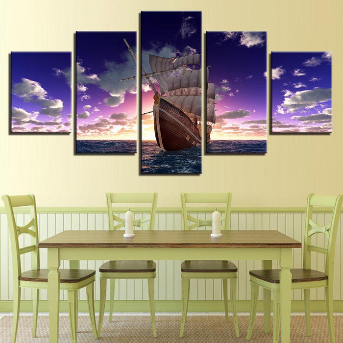 Sailboat Sunset 5 Piece HD Multi Panel Canvas Wall Art Frame - Original Frame