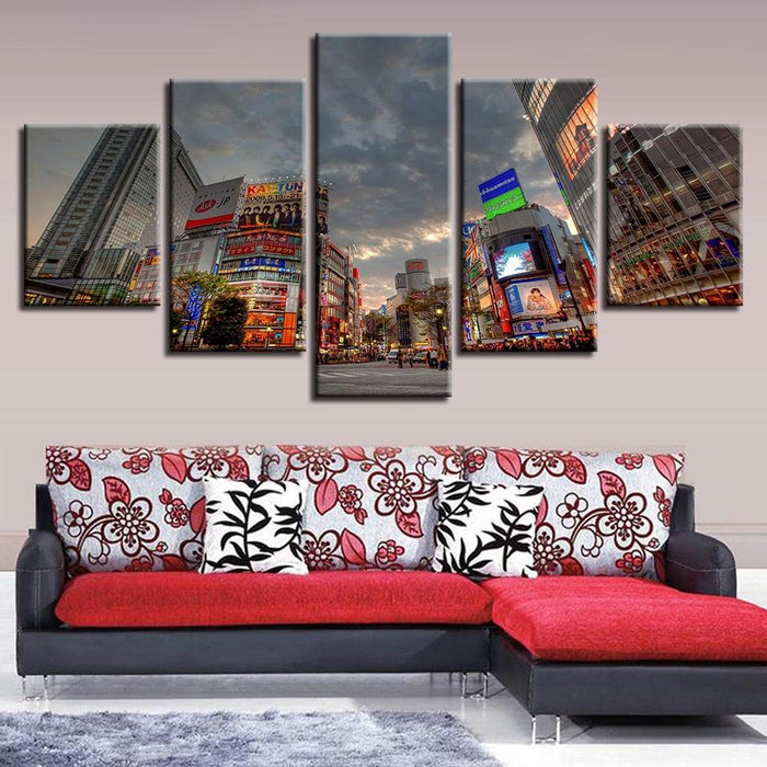 Japan Tokyo City 5 Piece HD Multi Panel Canvas Wall Art Frame - Original Frame