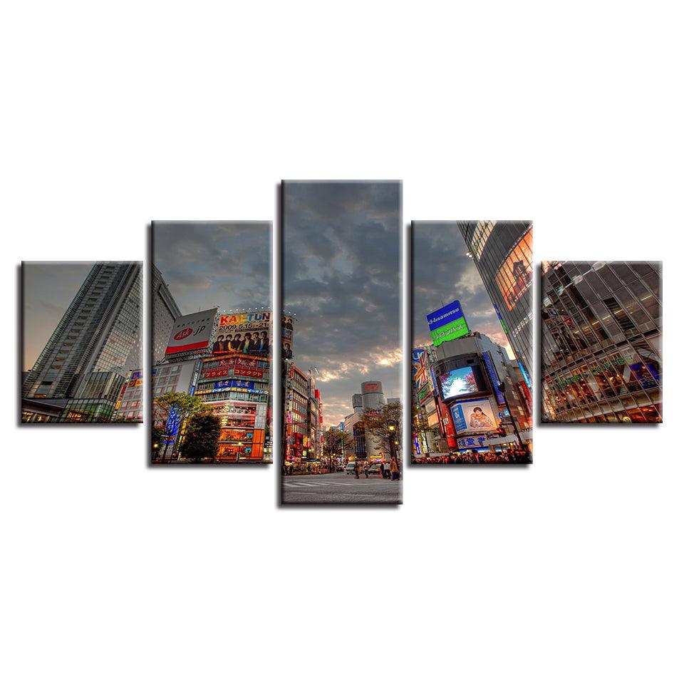 Japan Tokyo City 5 Piece HD Multi Panel Canvas Wall Art Frame - Original Frame