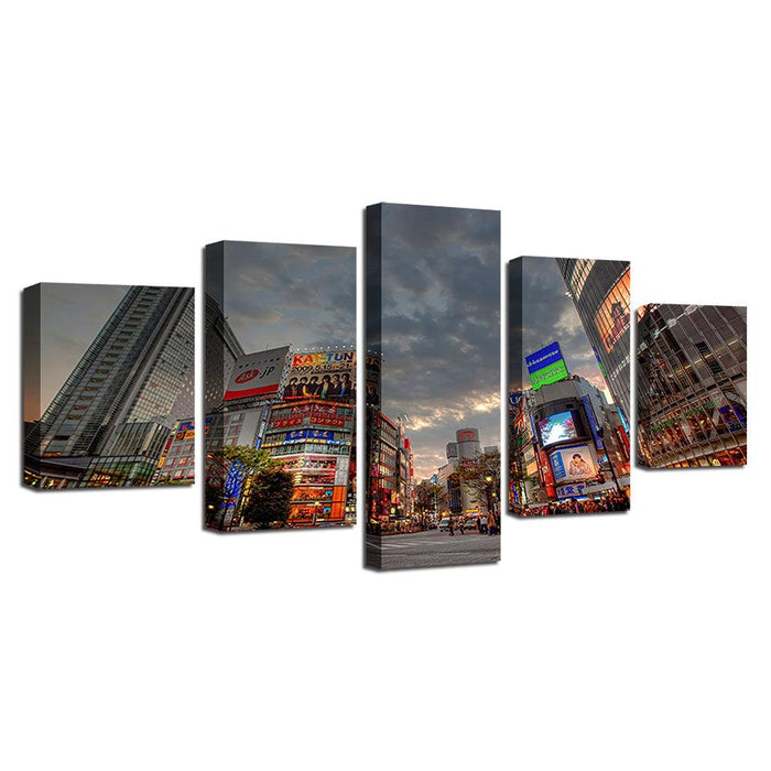 Japan Tokyo City 5 Piece HD Multi Panel Canvas Wall Art Frame - Original Frame