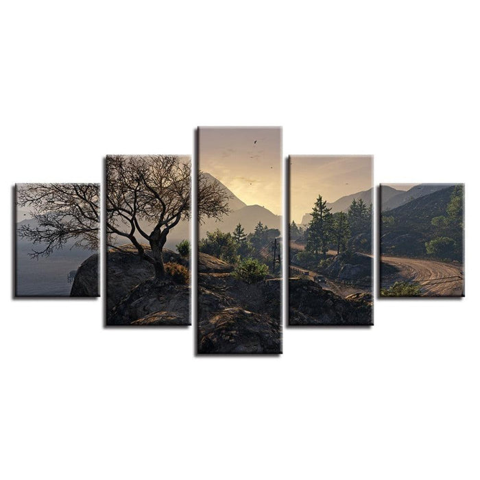 Highway Cliff 5 Piece HD Multi Panel Canvas Wall Art Frame - Original Frame