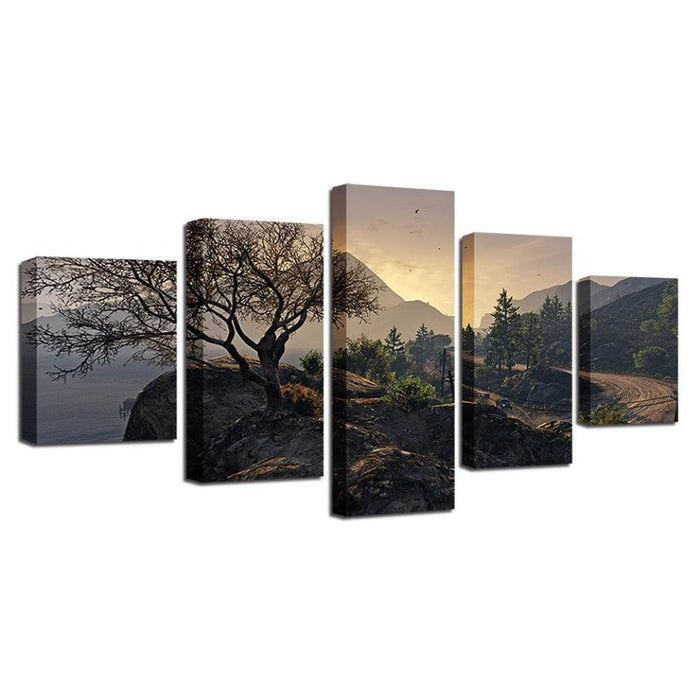 Highway Cliff 5 Piece HD Multi Panel Canvas Wall Art Frame