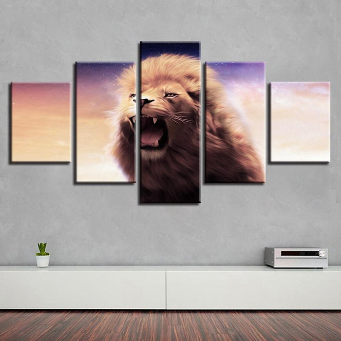 Lion Roar 5 Piece HD Multi Panel Canvas Wall Art Frame - Original Frame