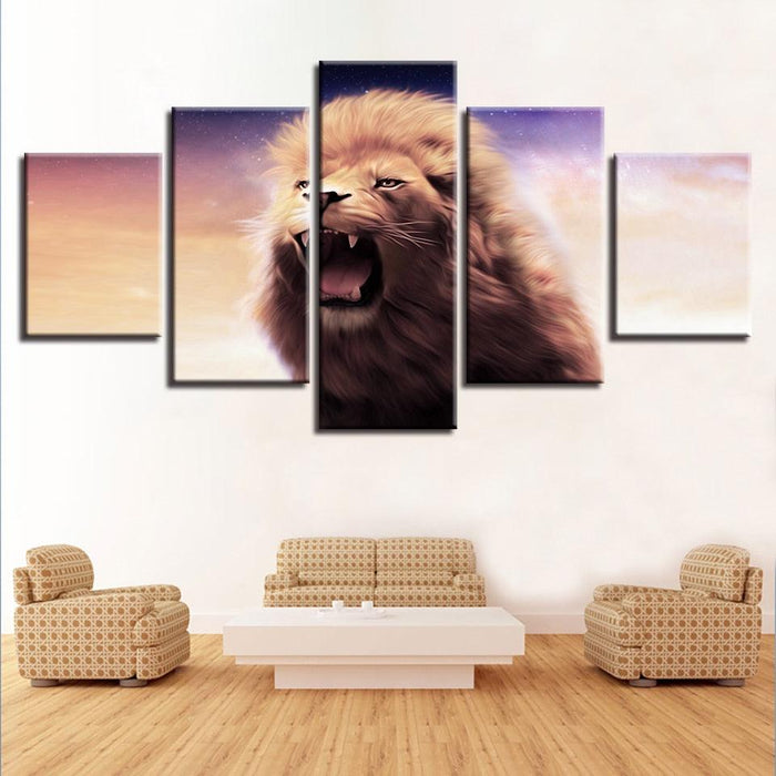 Lion Roar 5 Piece HD Multi Panel Canvas Wall Art Frame - Original Frame