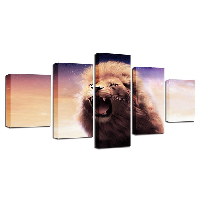 Lion Roar 5 Piece HD Multi Panel Canvas Wall Art Frame - Original Frame