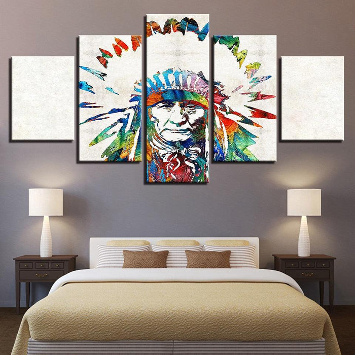 Native American Indian 5 Piece HD Multi Panel Canvas Wall Art Frame - Original Frame