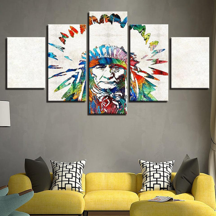 Native American Indian 5 Piece HD Multi Panel Canvas Wall Art Frame - Original Frame