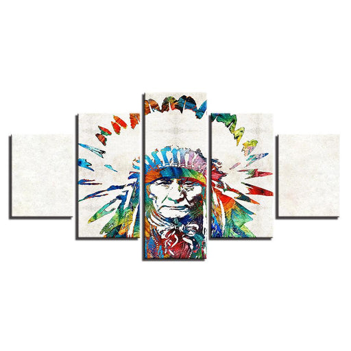 Native American Indian 5 Piece HD Multi Panel Canvas Wall Art Frame - Original Frame