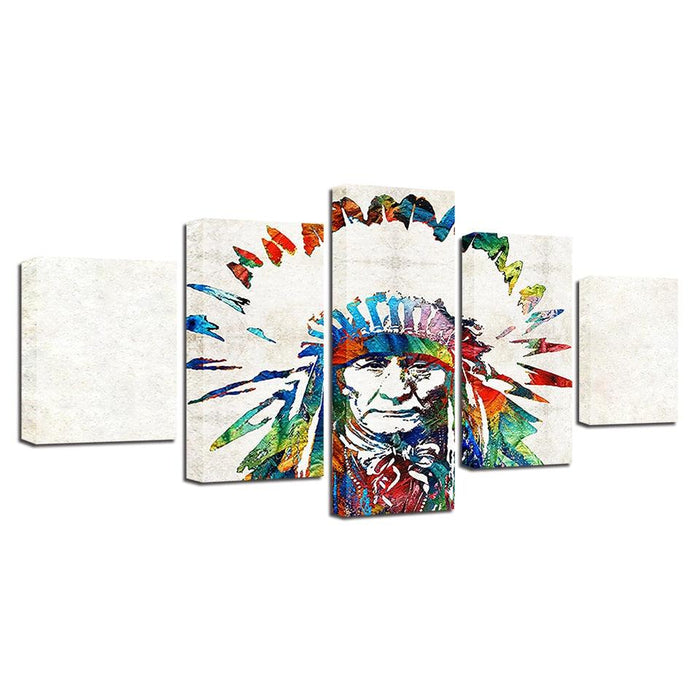 Native American Indian 5 Piece HD Multi Panel Canvas Wall Art Frame - Original Frame