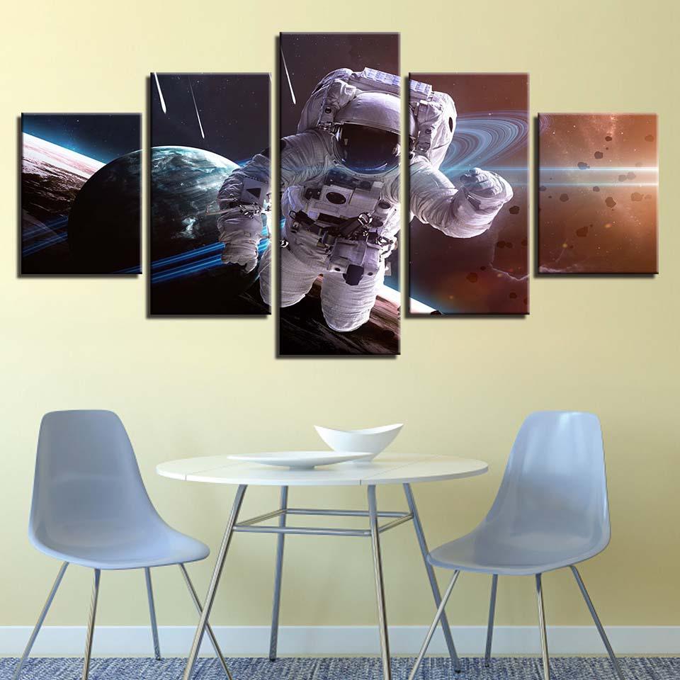 Astronaut in Action 5 Piece HD Multi Panel Canvas Wall Art Frame - Original Frame