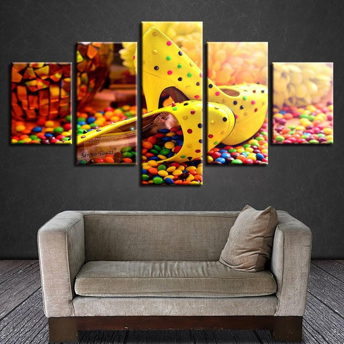 Candy Chocolate High Heels 5 Piece HD Multi Panel Canvas Wall Art Frame - Original Frame