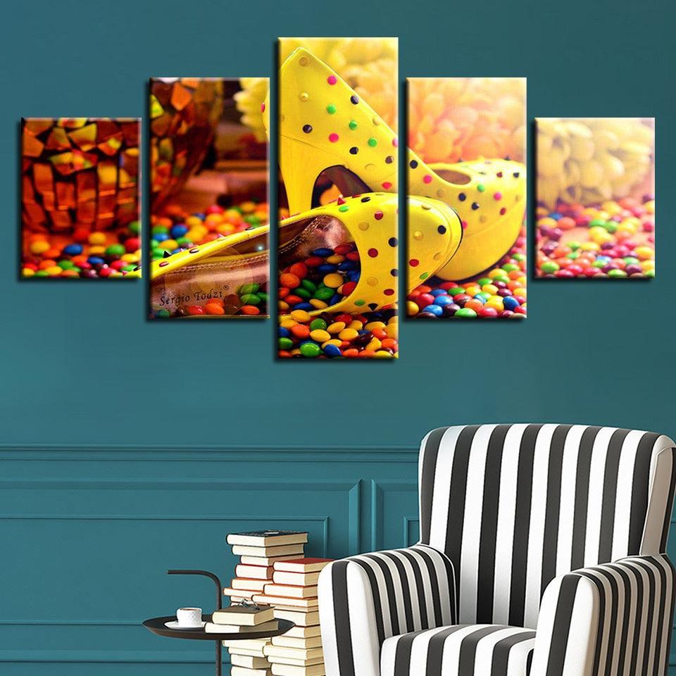 Candy Chocolate High Heels 5 Piece HD Multi Panel Canvas Wall Art Frame - Original Frame