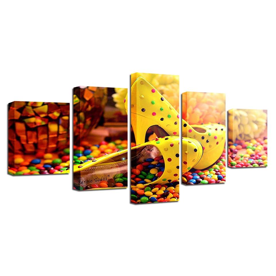 Candy Chocolate High Heels 5 Piece HD Multi Panel Canvas Wall Art Frame - Original Frame