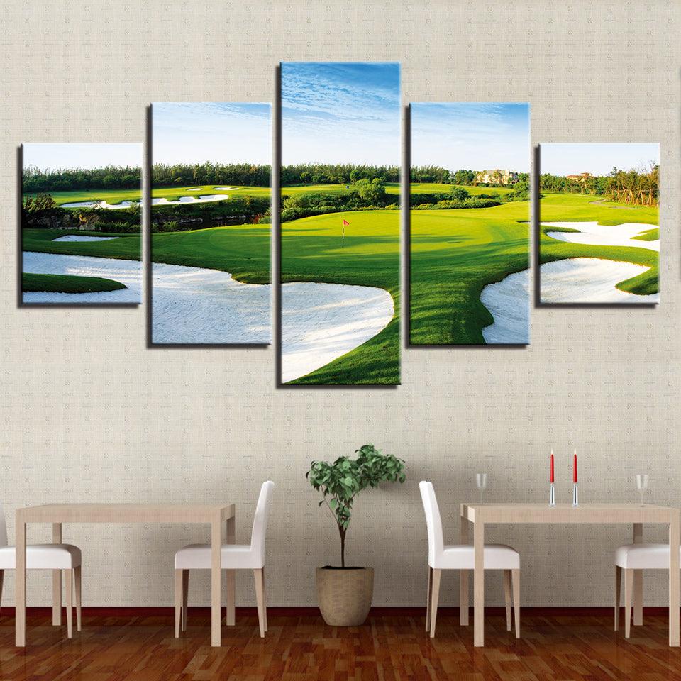 Golf Course 5 Piece HD Multi Panel Canvas Wall Art Frame - Original Frame