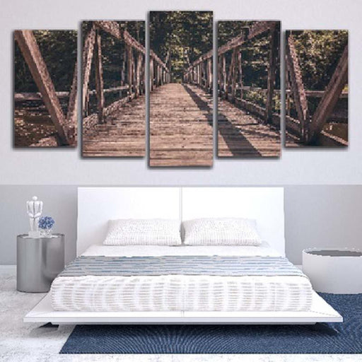 Wooden Bridge 5 Piece HD Multi Panel Canvas Wall Art Frame - Original Frame