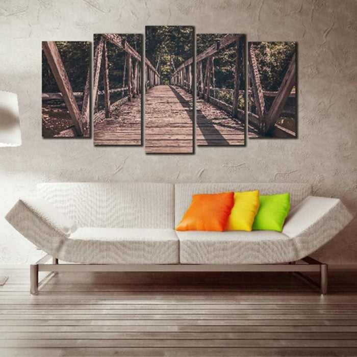 Wooden Bridge 5 Piece HD Multi Panel Canvas Wall Art Frame