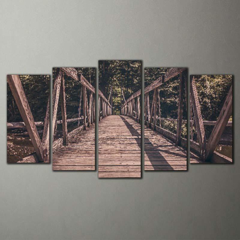 Wooden Bridge 5 Piece HD Multi Panel Canvas Wall Art Frame - Original Frame