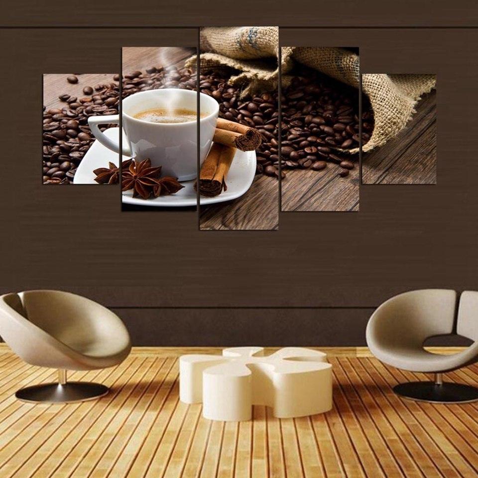 Coffee Beans Cup 5 Piece HD Multi Panel Canvas Wall Art Frame - Original Frame