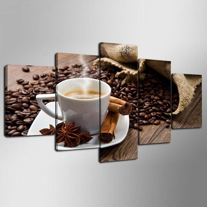 Coffee Beans Cup 5 Piece HD Multi Panel Canvas Wall Art Frame