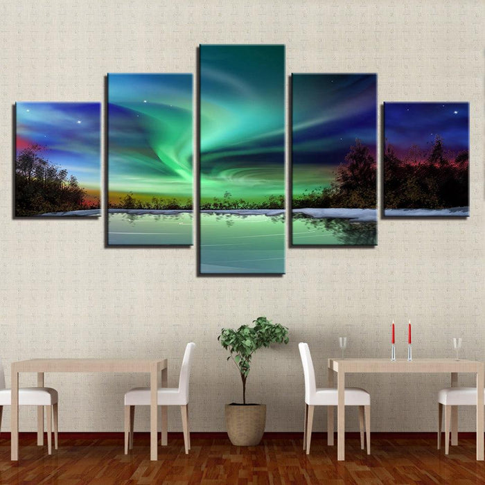 Lake Water Aurora 5 Piece HD Multi Panel Canvas Wall Art Frame