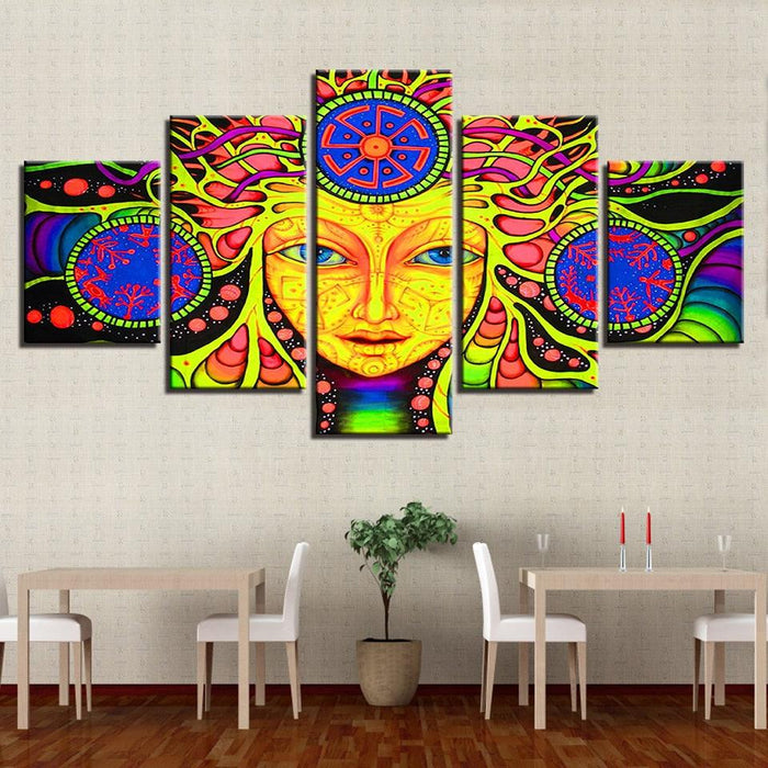 Psychedelic Mandala 5 Piece HD Multi Panel Canvas Wall Art Frame - Original Frame