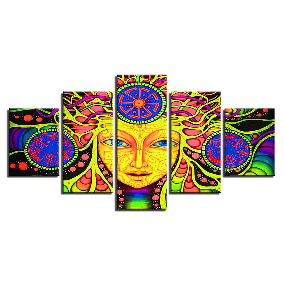 Psychedelic Mandala 5 Piece HD Multi Panel Canvas Wall Art Frame - Original Frame