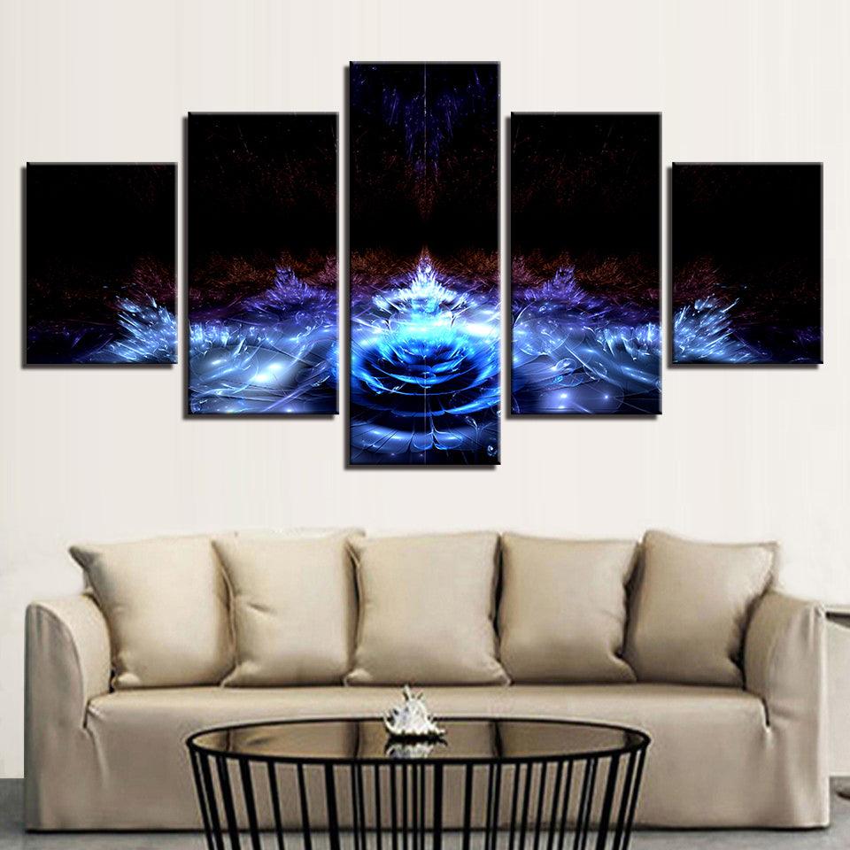 Blue Water Lily Flowers 5 Piece HD Multi Panel Canvas Wall Art Frame - Original Frame