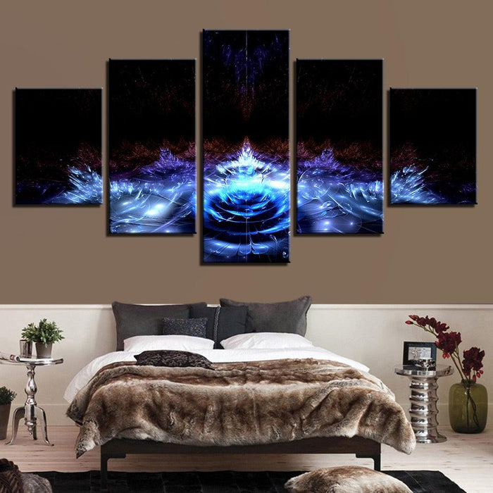 Blue Water Lily Flowers 5 Piece HD Multi Panel Canvas Wall Art Frame - Original Frame