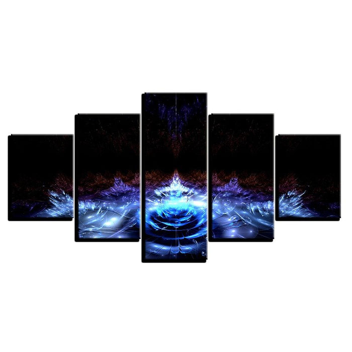 Blue Water Lily Flowers 5 Piece HD Multi Panel Canvas Wall Art Frame - Original Frame