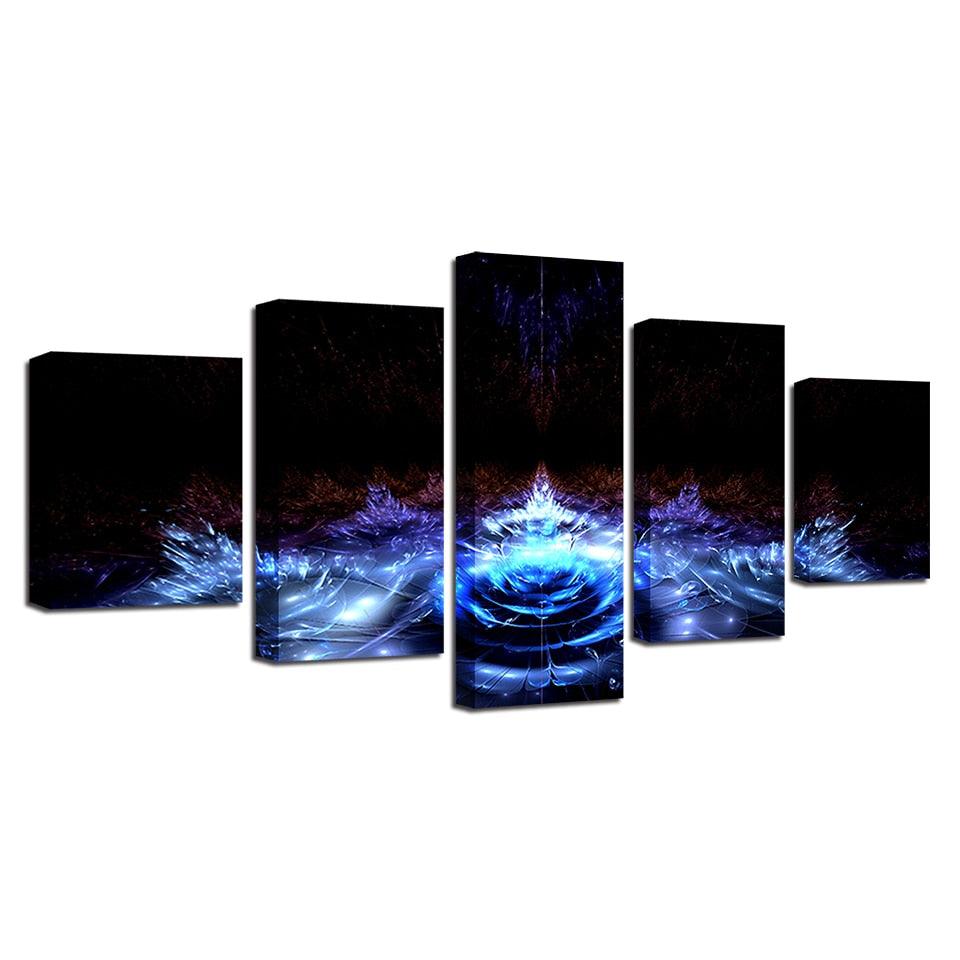 Blue Water Lily Flowers 5 Piece HD Multi Panel Canvas Wall Art Frame - Original Frame
