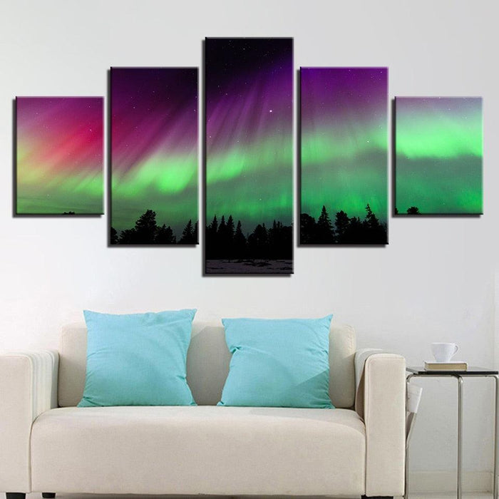 Borealis Forest 5 Piece HD Multi Panel Canvas Wall Art Frame - Original Frame