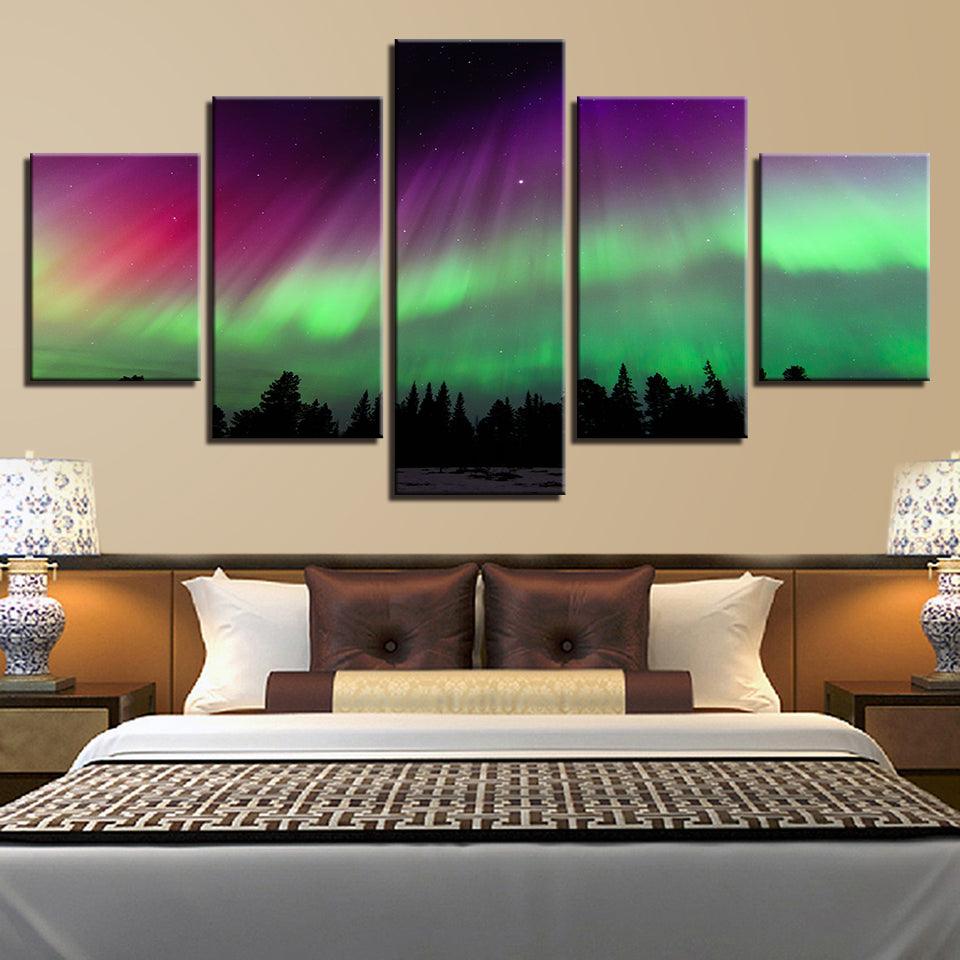 Aurora Borealis 5 Piece HD Multi Panel Canvas Wall Art Frame - Original Frame