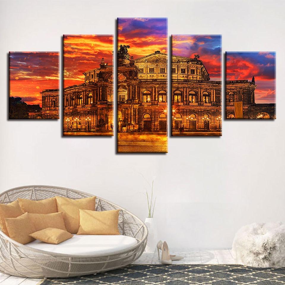 Ancient Architecture 5 Piece HD Multi Panel Canvas Wall Art Frame - Original Frame