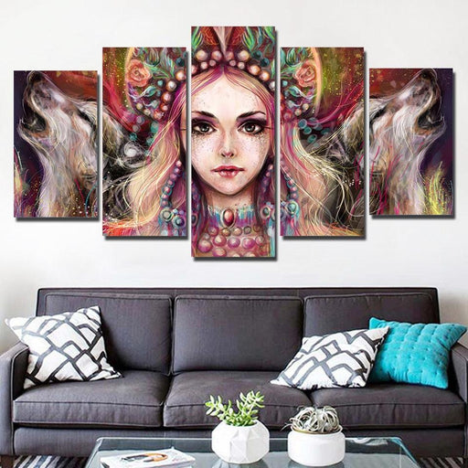 She Wolf 5 Piece HD Multi Panel Canvas Wall Art Frame - Original Frame