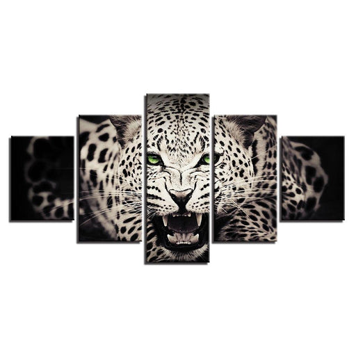 Green Gaze Leopard 5 Piece HD Multi Panel Canvas Wall Art Frame - Original Frame