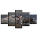 Snow Capped Mountains Deer 5 Piece HD Multi Panel Canvas Wall Art Frame - Original Frame