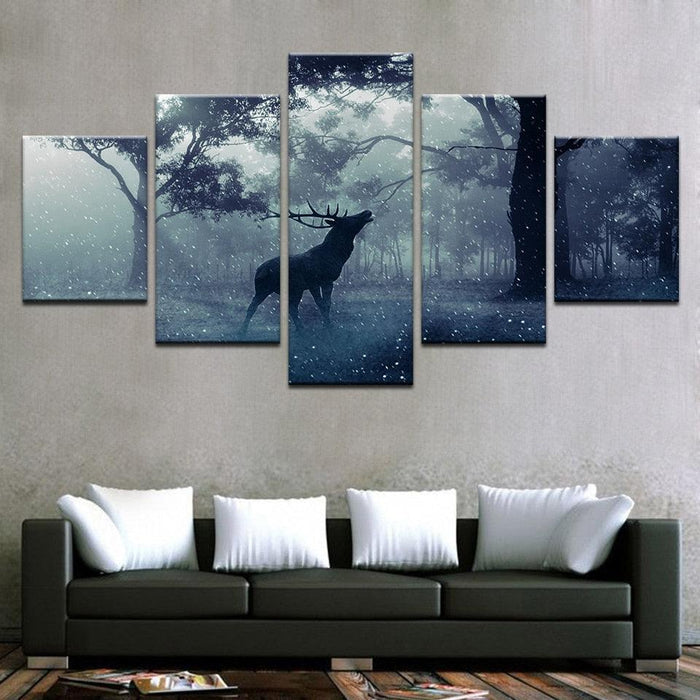 Buck in Forest 5 Piece HD Multi Panel Canvas Wall Art Frame - Original Frame