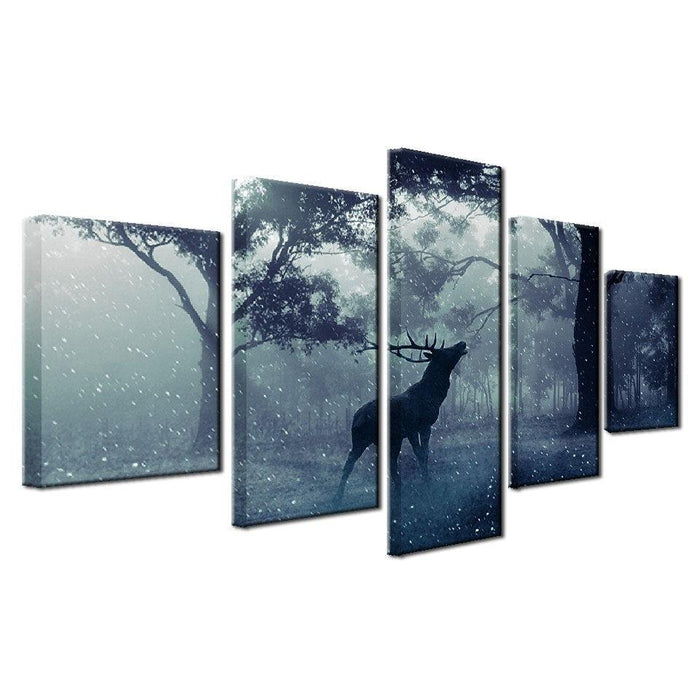 Buck in Forest 5 Piece HD Multi Panel Canvas Wall Art Frame - Original Frame