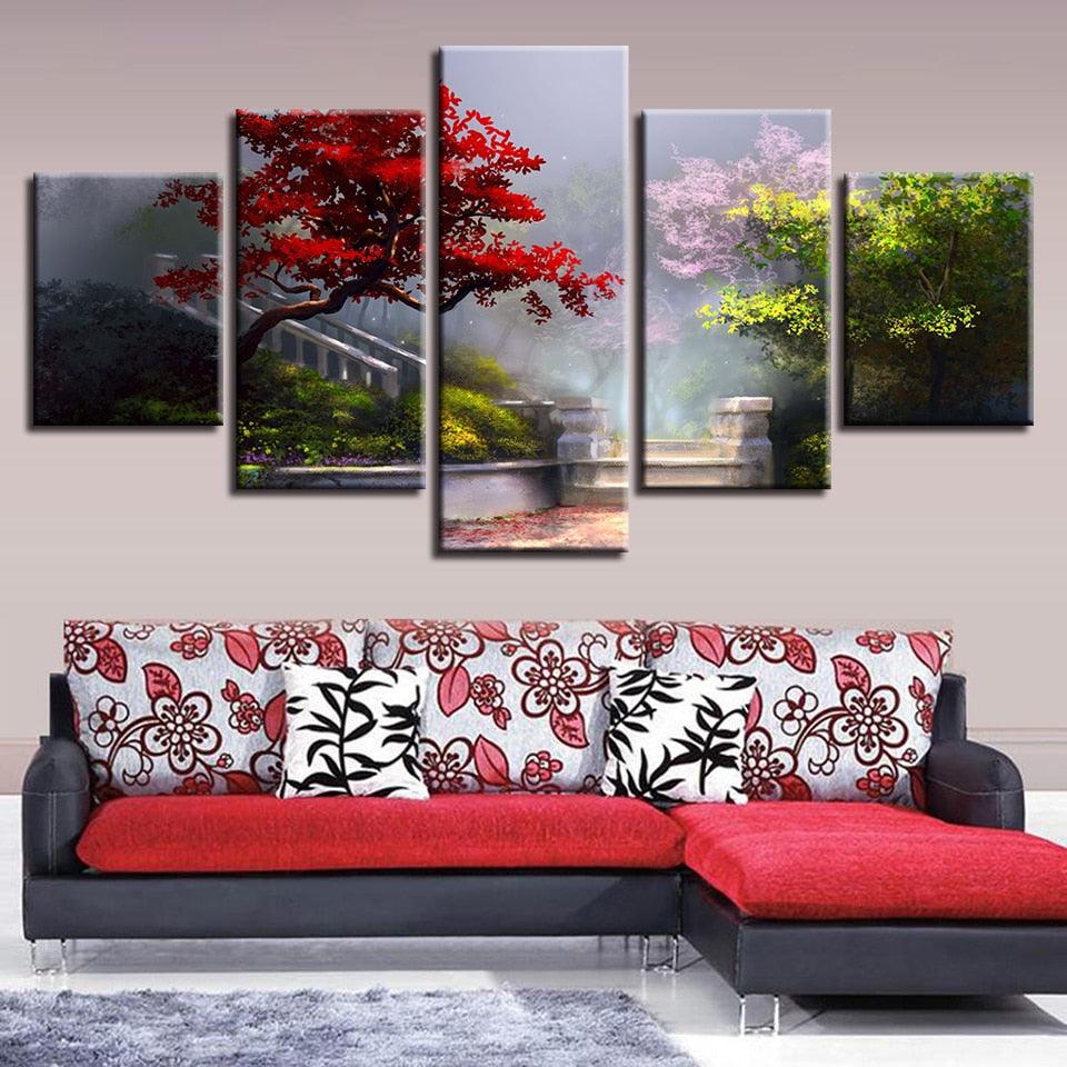 Beautiful Garden Handrail 5 Piece HD Multi Panel Canvas Wall Art Frame - Original Frame