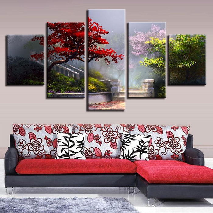 Beautiful Garden Handrail 5 Piece HD Multi Panel Canvas Wall Art Frame